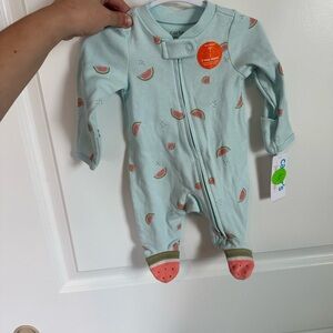 Carter's Light Mint Green Watermelon Zip Footed One-Piece